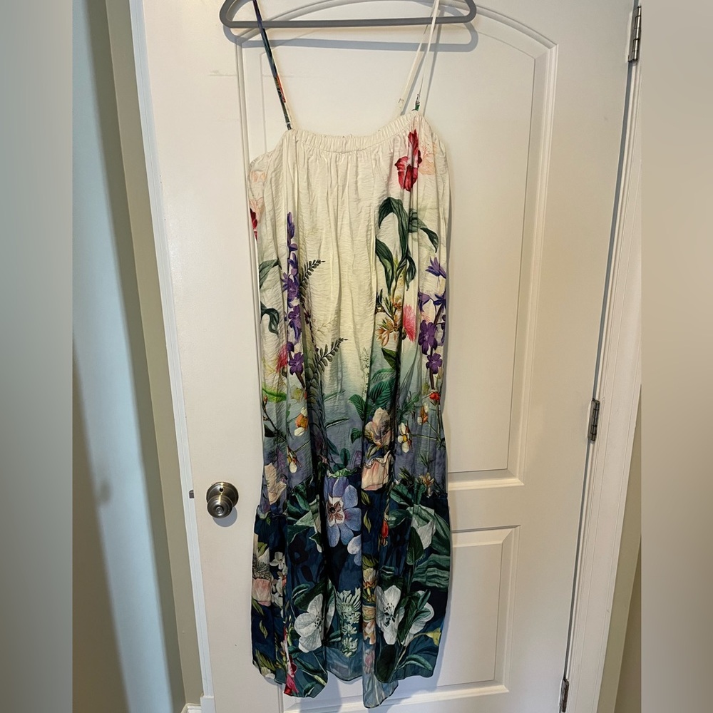 Anthropologie Floral Maxi Dress - Cream and Green